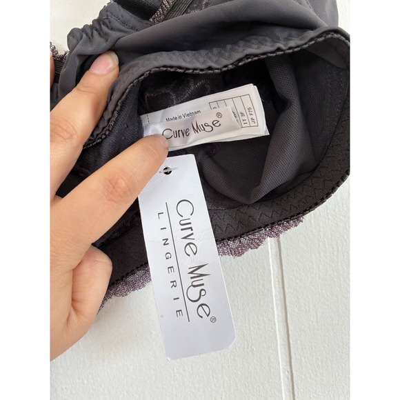 NWT Curve Muse Lingerie Full Coverage Support Bra Grey Purple Lace Trim US 34DDD - Picture 4 of 5